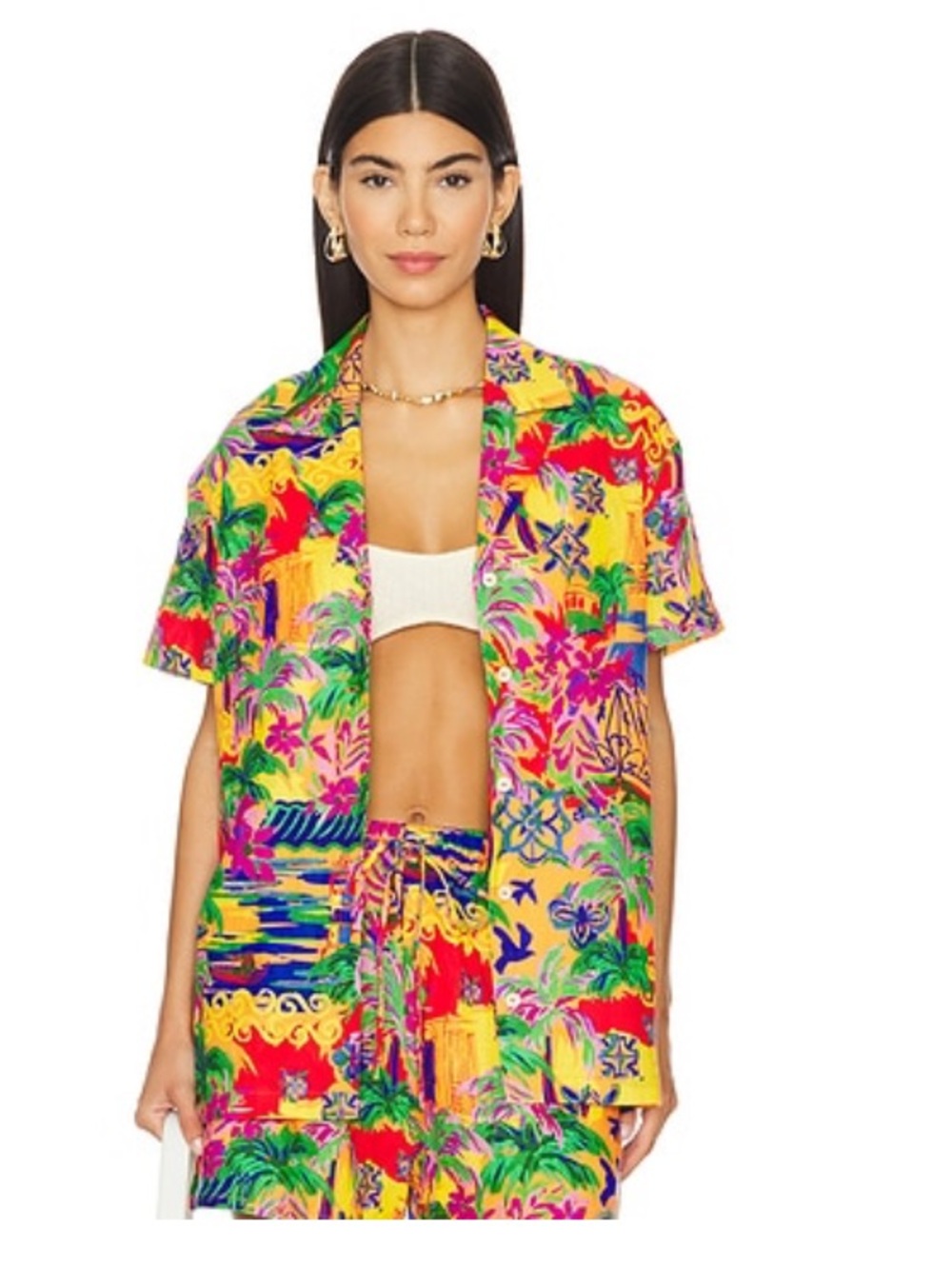 Lovers + Friends Tropical Multi-Color Short Sleeve Button Shirt